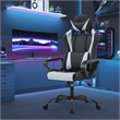 Pemberly Row Faux Leather Gaming Desk Chair in Black and White