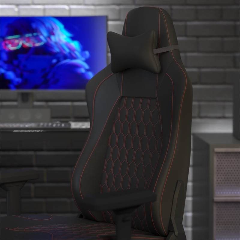 Pemberly Row Ergonomic Faux Leather Gaming Chair in Black/Red
