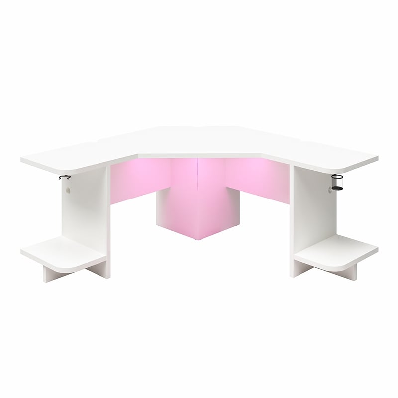 Pemberly Row Engineered Wood Gaming Desk with LED Light in White