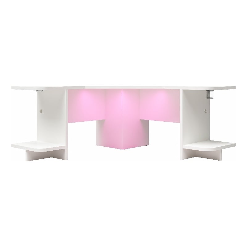 Pemberly Row Engineered Wood Gaming Desk with LED Light in White