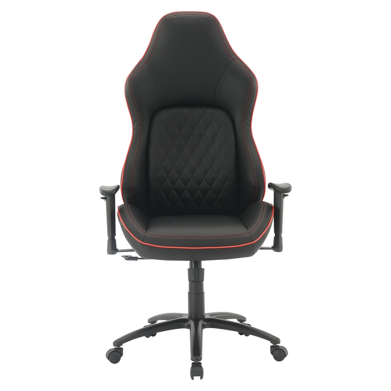 Pemberly Row Modern Chair Black Bonded Leather with Red Accents