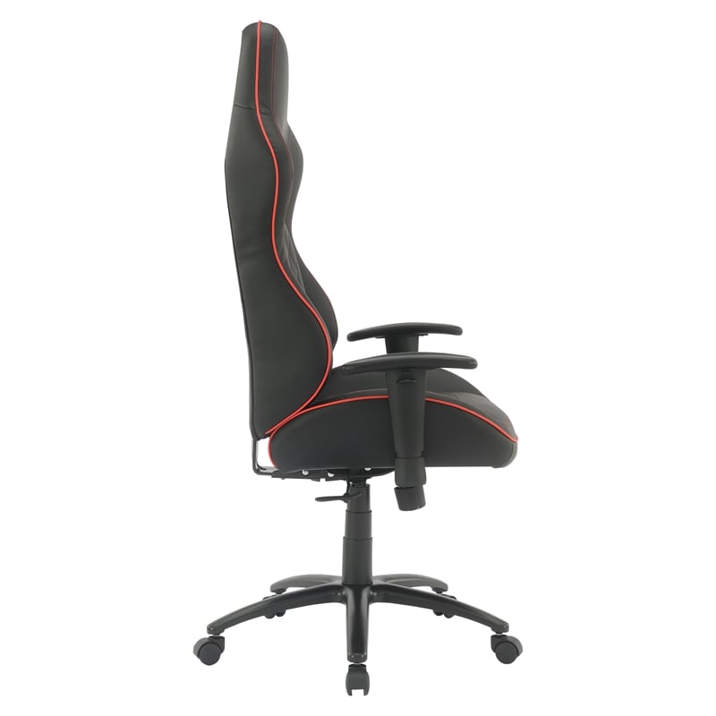 Pemberly Row Modern Chair Black Bonded Leather with Red Accents