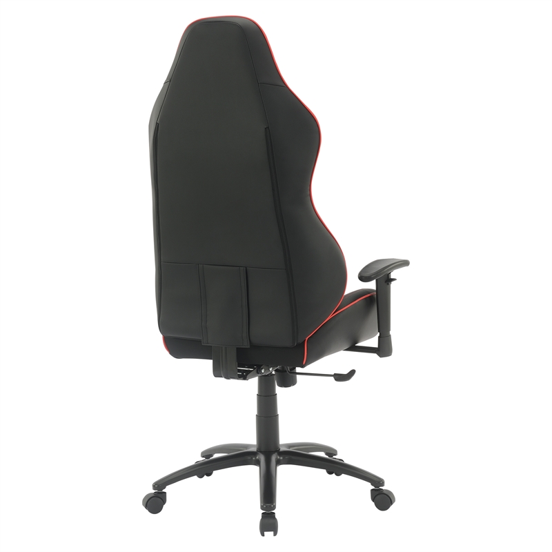Pemberly Row Modern Chair Black Bonded Leather with Red Accents