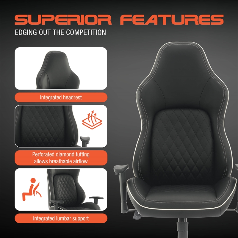 Pemberly Row Modern Chair Black Bonded Leather with White Accents