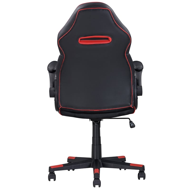 Pemberly Row Gamer Black/Red Faux Leather Office Chair with Fabric Upholstery
