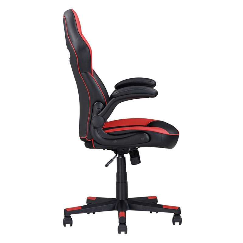 Pemberly Row Gamer Black/Red Faux Leather Office Chair with Fabric Upholstery