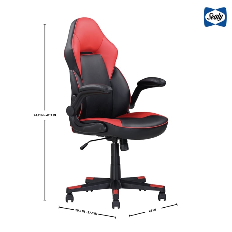 Pemberly Row Gamer Black/Red Faux Leather Office Chair with Fabric Upholstery