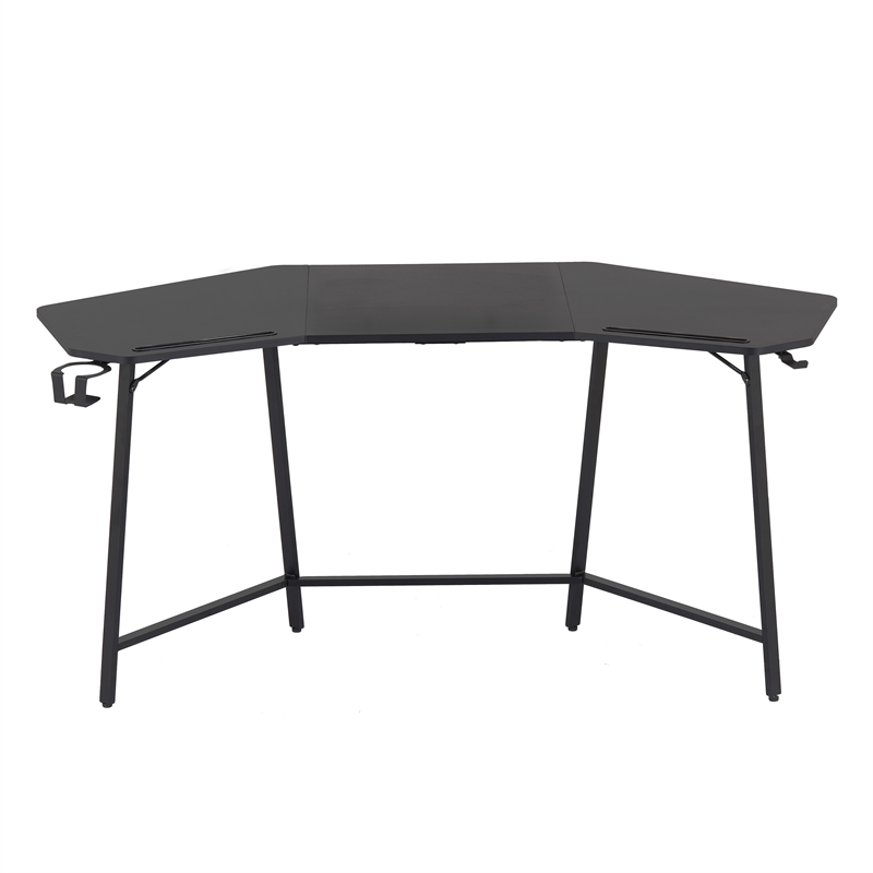 Pemberly Row Gaming Desk with Shelf & Accessory Holders Black