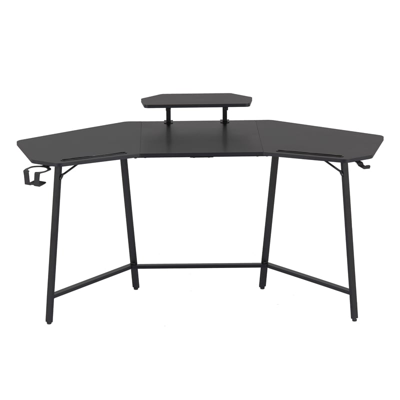 Pemberly Row Gaming Desk with Shelf & Accessory Holders Black