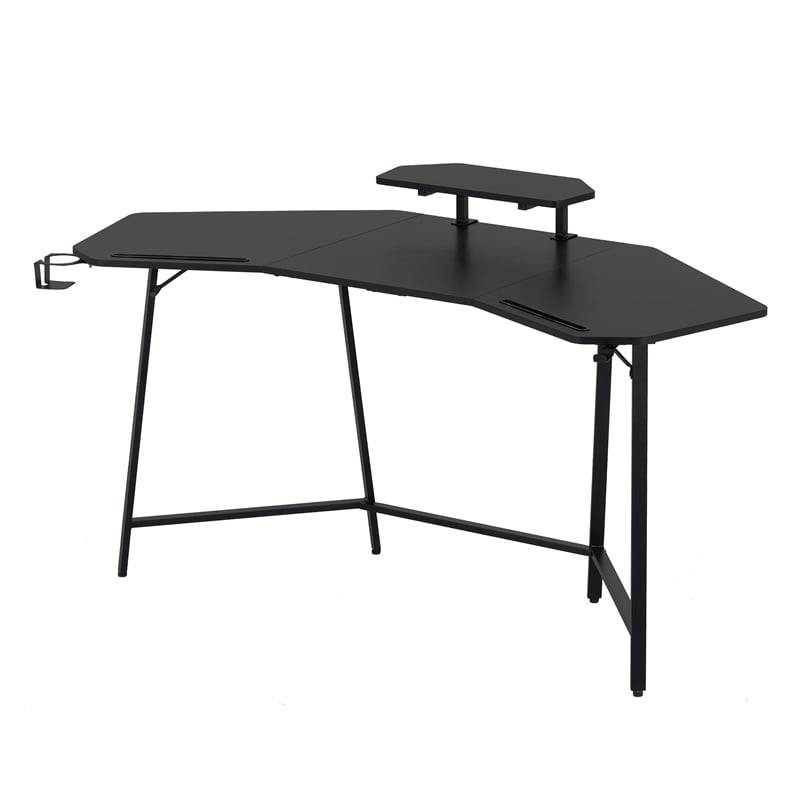 Pemberly Row Gaming Desk with Shelf & Accessory Holders Black