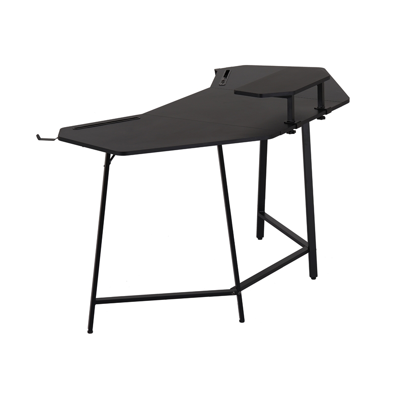 Pemberly Row Gaming Desk with Shelf & Accessory Holders Black