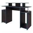 Pemberly Row Minimalist Gaming Desk with Elevated Monitor Shelf Blue Accents