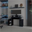 Pemberly Row Minimalist Gaming Desk with Elevated Monitor Shelf Blue Accents