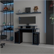 Pemberly Row Minimalist Gaming Desk with Elevated Monitor Shelf Blue Accents
