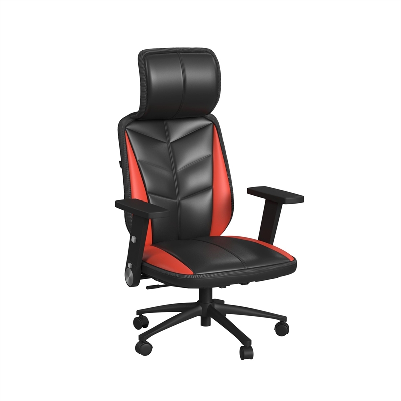 Pemberly Row Modern Gaming Chair with LED and Speaker in Red
