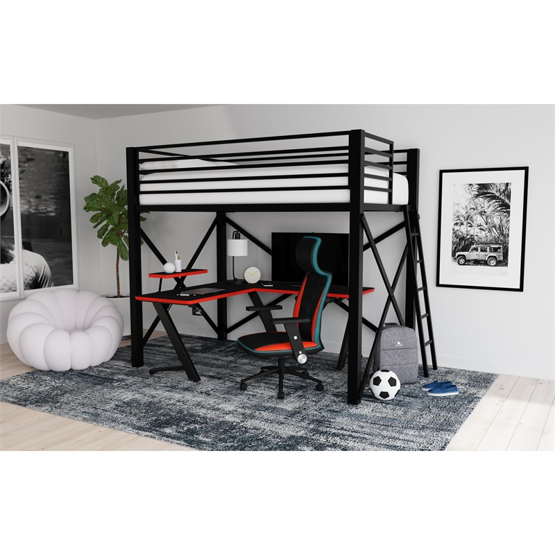 Pemberly Row Modern Gaming Chair with LED and Speaker in Red
