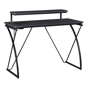 Pemberly Row 44&quot Gaming Desk With Bluetooth LED Lights in Steel Gray