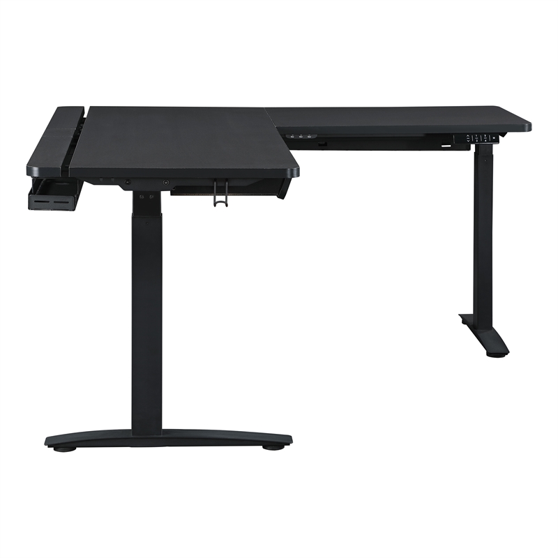Pemberly Row L-Shape Electric Lift Gaming Desk in Steel Grey Carbon Fiber Finish