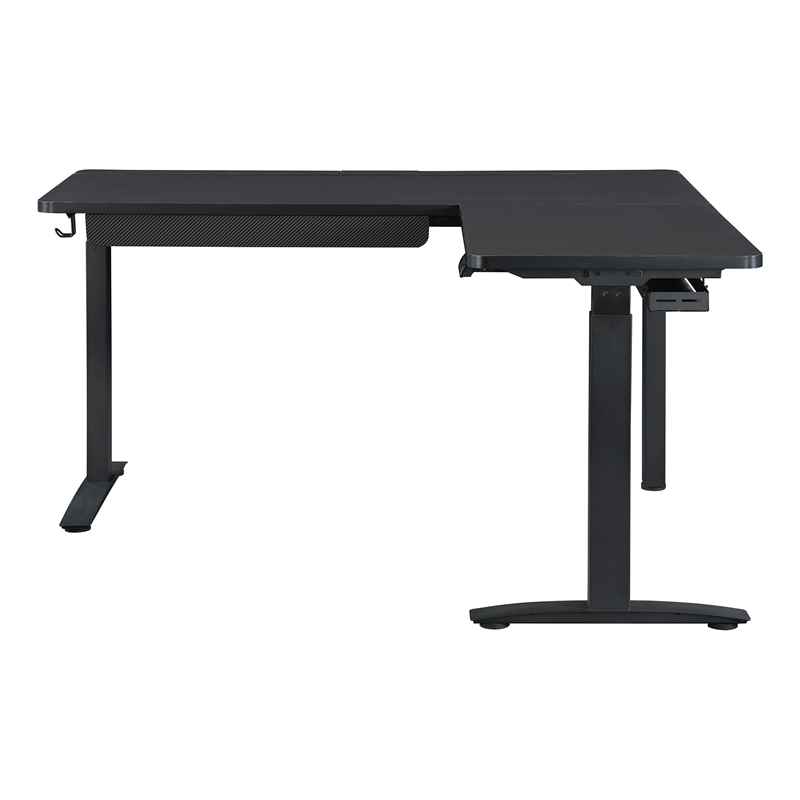 Pemberly Row L-Shape Electric Lift Gaming Desk in Steel Grey Carbon Fiber Finish