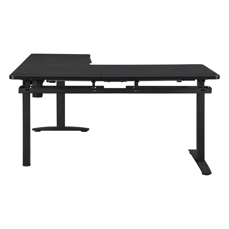Pemberly Row L-Shape Electric Lift Gaming Desk in Steel Grey Carbon Fiber Finish