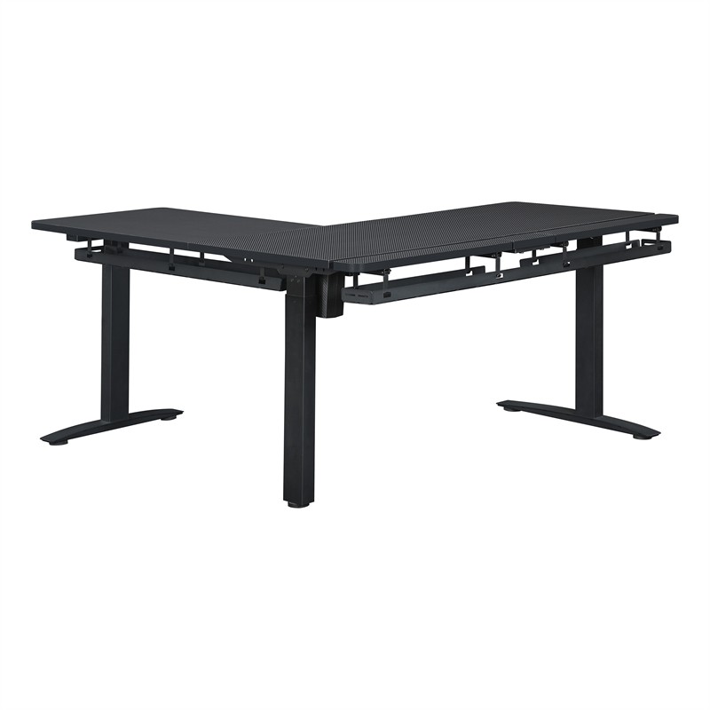Pemberly Row L-Shape Electric Lift Gaming Desk in Steel Grey Carbon Fiber Finish