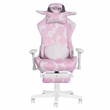 Pemberly Row Modern Pink COW Print Gaming Chair with Footrest