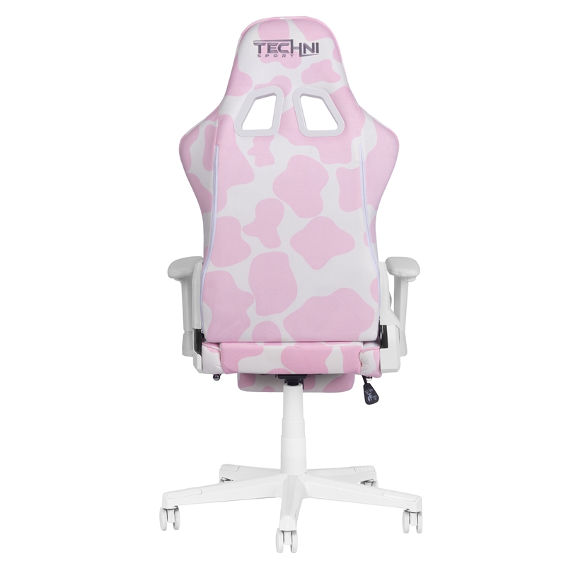 Pemberly Row Modern Pink COW Print Gaming Chair with Footrest