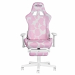 Pemberly Row Modern Pink COW Print Gaming Chair with Footrest