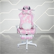 Pemberly Row Modern Pink COW Print Gaming Chair with Footrest