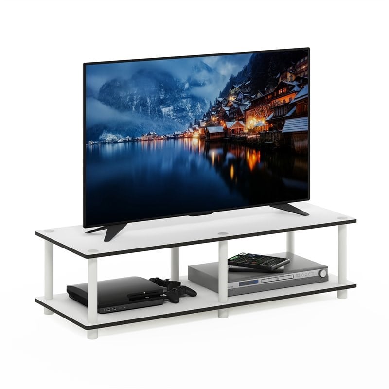 Pemberly Row Wood No Tools Wide TV Stand for TV up to 40