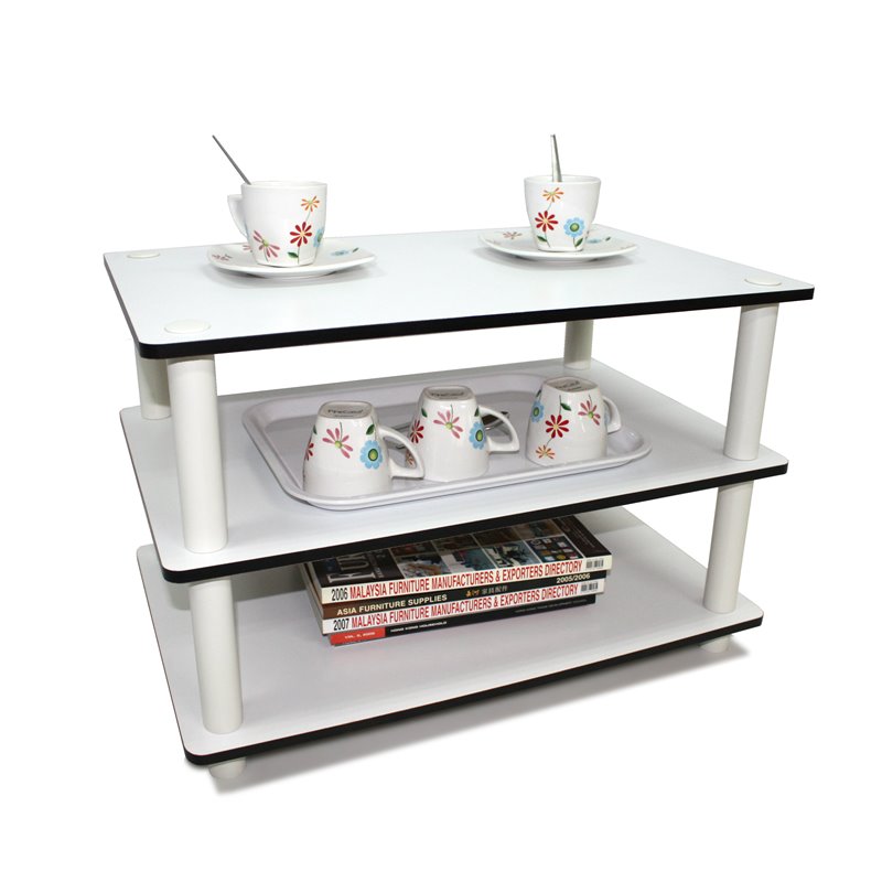 Pemberly Row Engineered Wood 3-Tier No Tools Coffee Table in White