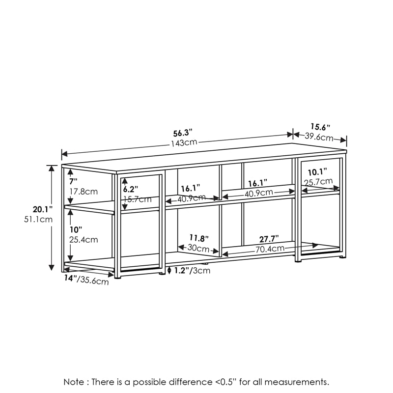 Pemberly Row Modern Living TV Stand for TVs up to 65-inch in Americano/Black