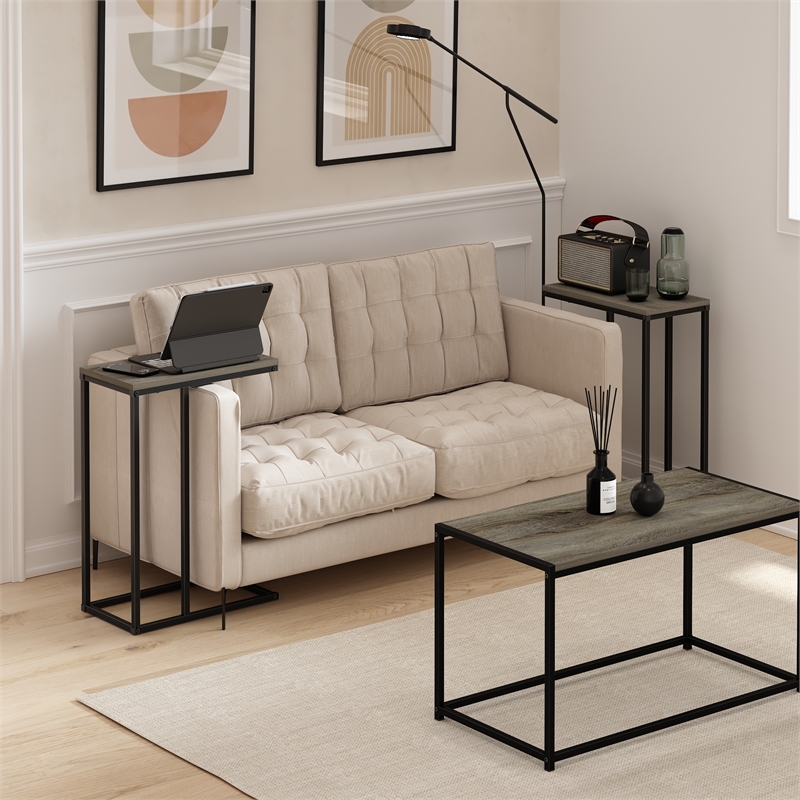 Pemberly Row Modern Living Sofa Side Table in French Oak Gray in Set of 2
