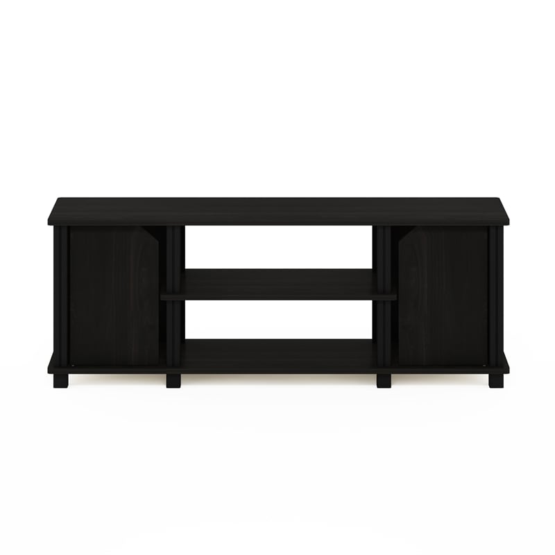 Pemberly Row TV Stand with Shelves and Storage in Espresso/Black