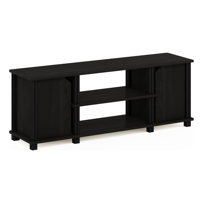 Pemberly Row TV Stand with Shelves and Storage in Espresso/Black