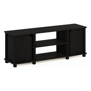 Pemberly Row TV Stand with Shelves and Storage in Espresso/Black