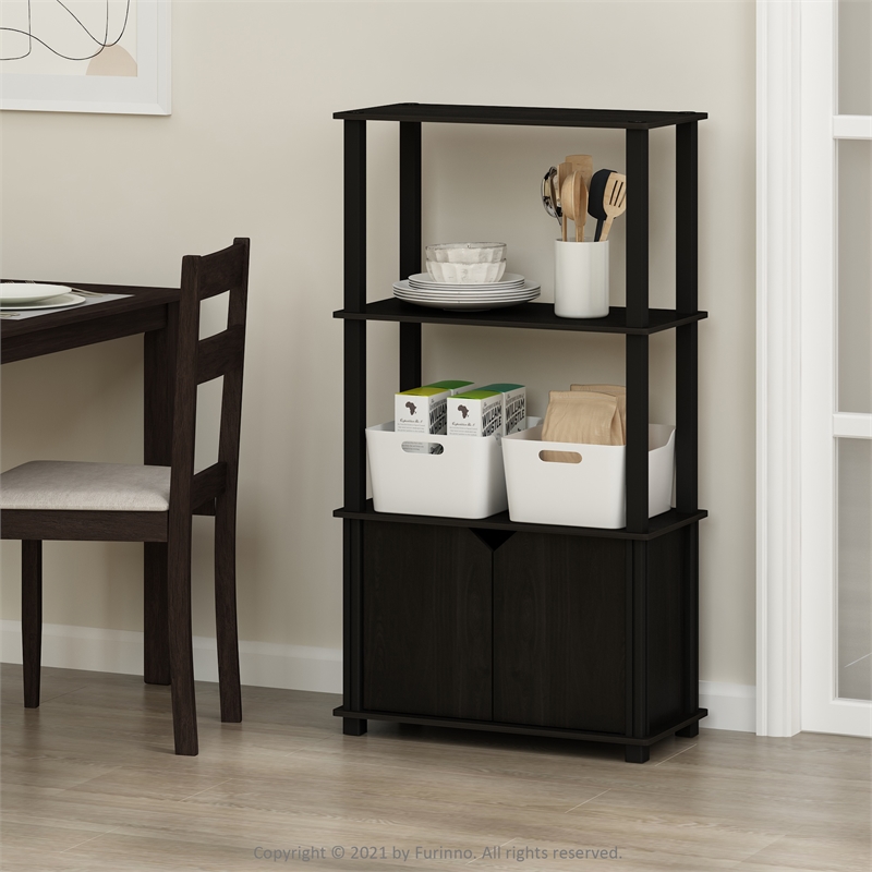 Pemberly Row 4-Tier Multipurpose Display Shelf with Door in Espresso/Black