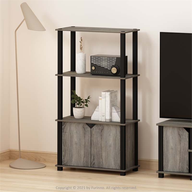 Pemberly Row 4-Tier Multipurpose Display Shelf with French Oak Gray/Black