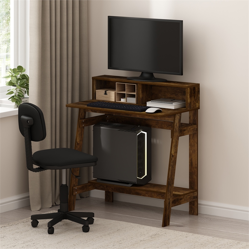 Pemberly Row Contemporary A-frame Computer Desk in Amber Pine