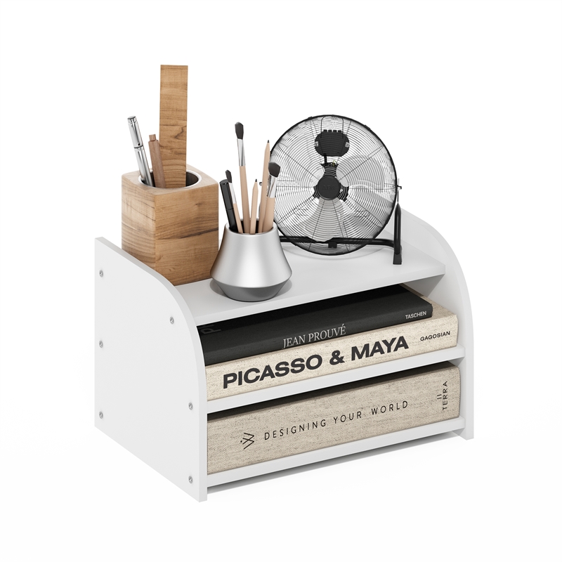 Pemberly Row Contemporary 3-Tier Desk Top Organizer in White