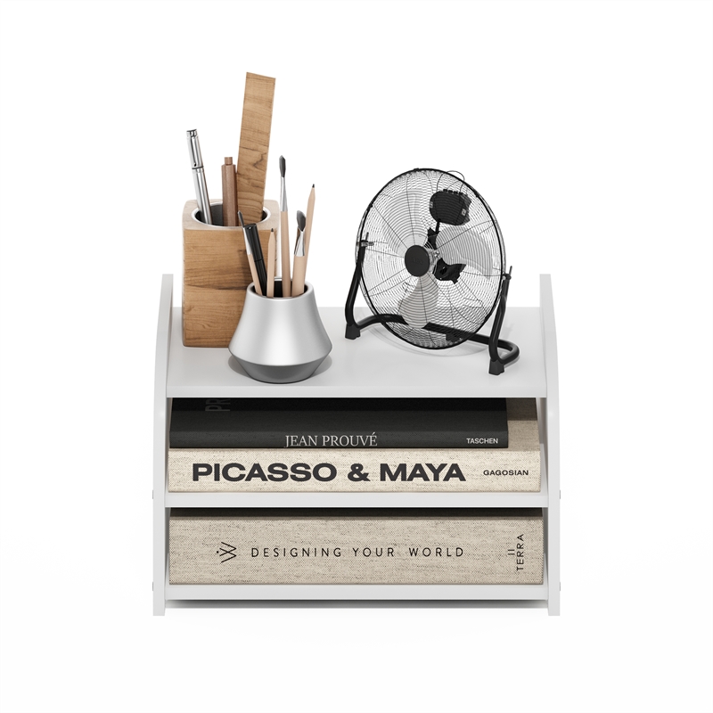 Pemberly Row Contemporary 3-Tier Desk Top Organizer in White
