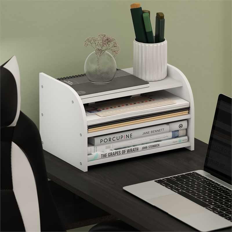 Pemberly Row Contemporary 3-Tier Desk Top Organizer in White