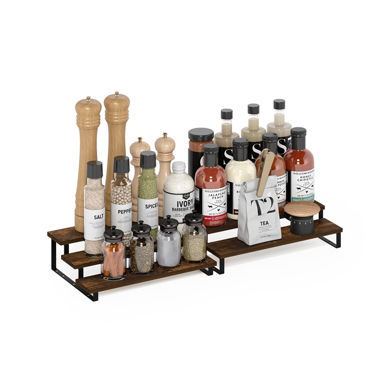Pemberly Row 3-Tier Nestable Spice Rack Organizer in Set of 2 Amber Pine