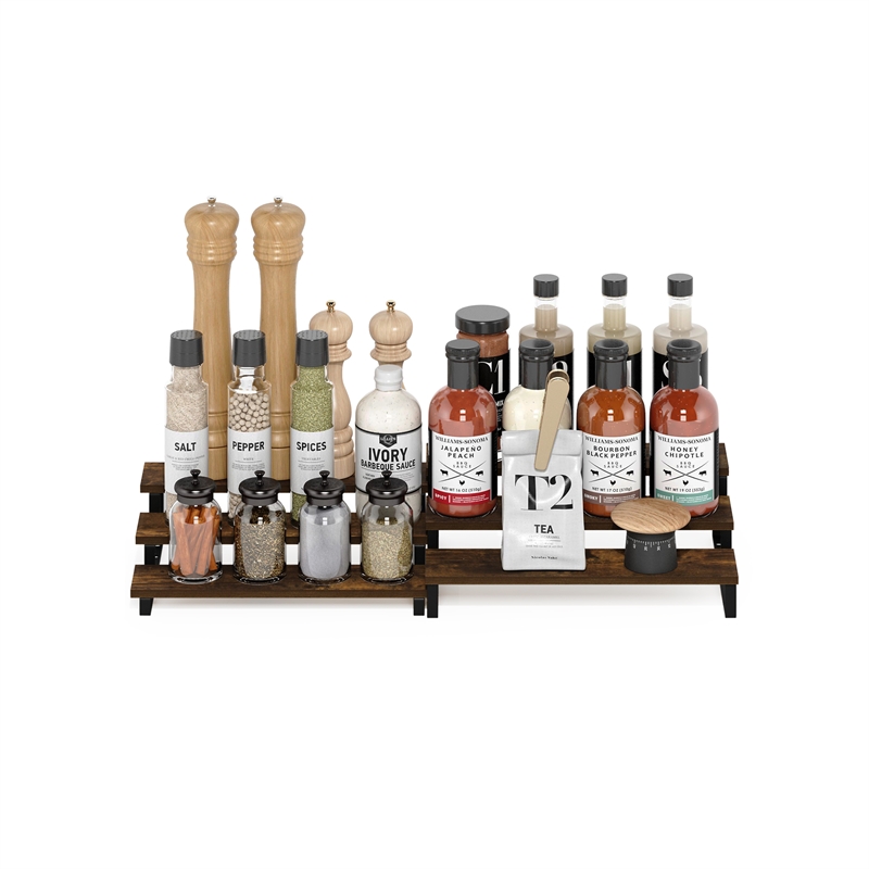 Pemberly Row 3-Tier Nestable Spice Rack Organizer in Set of 2 Amber Pine