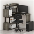 Pemberly Row L-Shape Computer Desk with 5-Tier Shelves in French Oak/Black