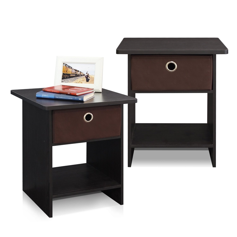 Pemberly Row Wood End Table with Storage Shelf in Espresso (Set of 2)