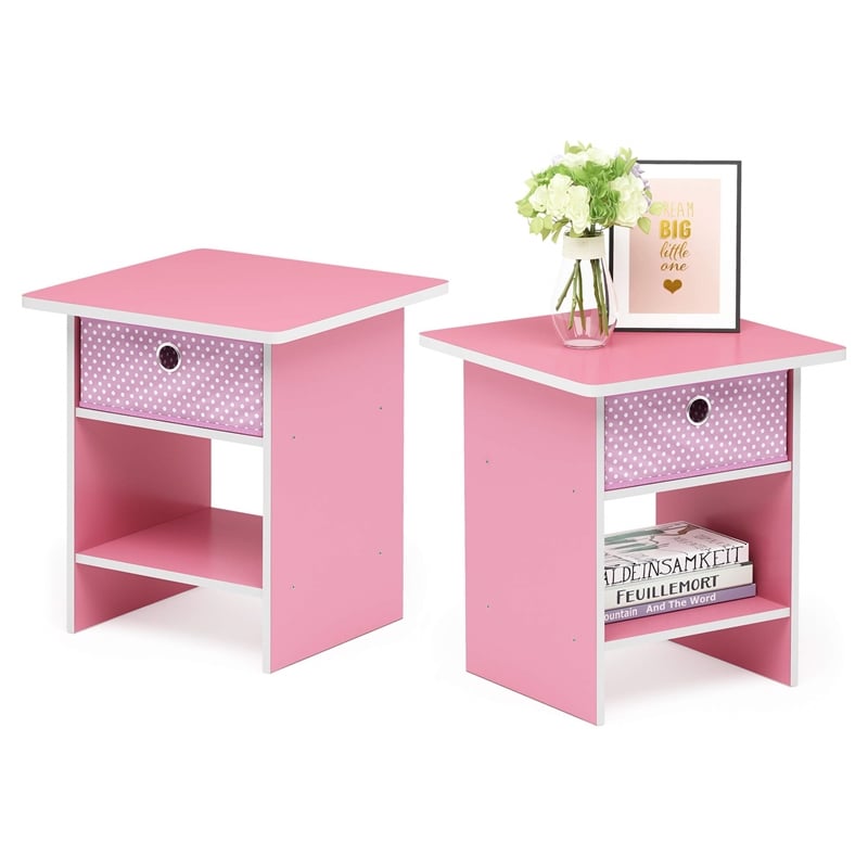 Pemberly Row Wood End Table with Storage Shelf in Light Pink (Set of 2)
