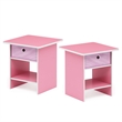 Pemberly Row Wood End Table with Storage Shelf in Light Pink (Set of 2)