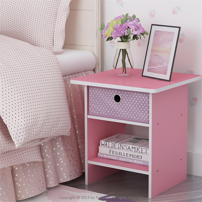 Pemberly Row Wood End Table with Storage Shelf in Light Pink (Set of 2)