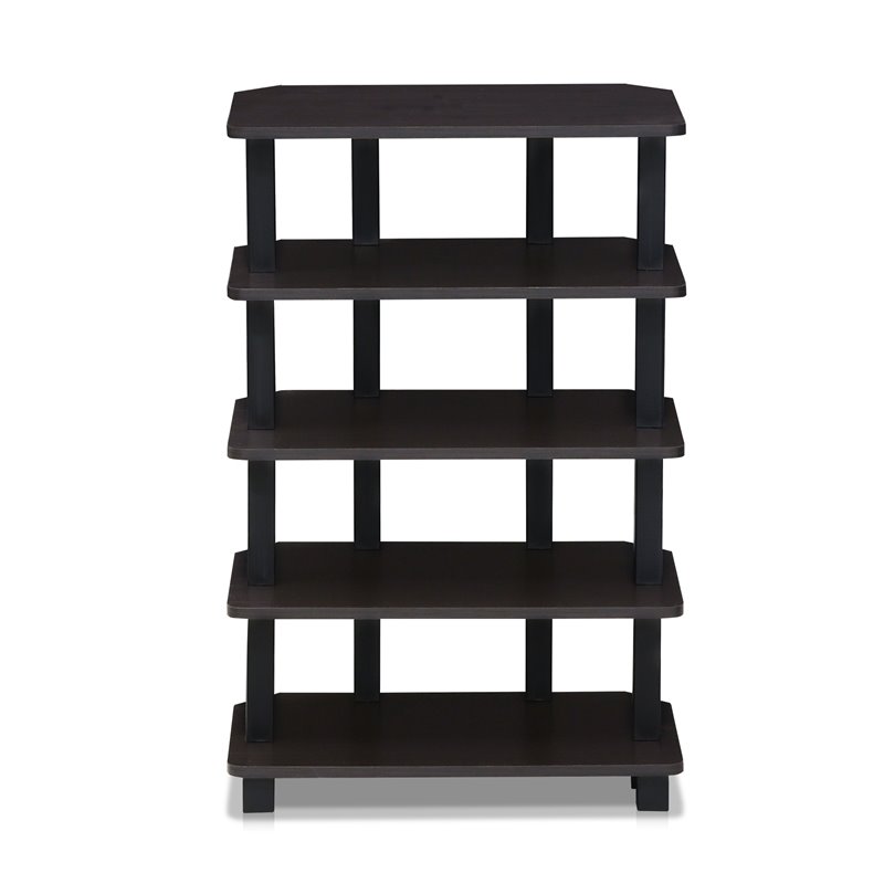 Pemberly Row Turn-N-Tube Wood 5-Tier Corner Storage Shelf in Espresso/Black